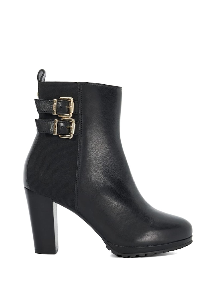 Dune London Black Oreanix Double Buckle Block Heel Boots - Image 2 of 6