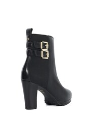 Dune London Black Oreanix Double Buckle Block Heel Boots - Image 4 of 6