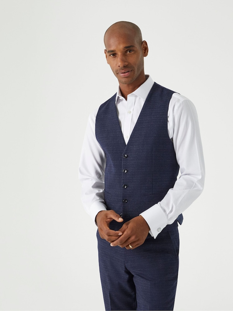 Skopes Blue Tailored Fit Hepworth Check Suit Waistcoat - Image 1 of 5