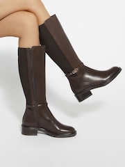Dune London Brown Tias Branded Buckle Boots - Image 1 of 6