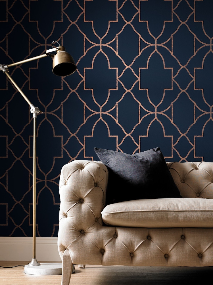 Graham & Brown Navy Versailles A4 Wallpaper Sample - Image 1 of 3