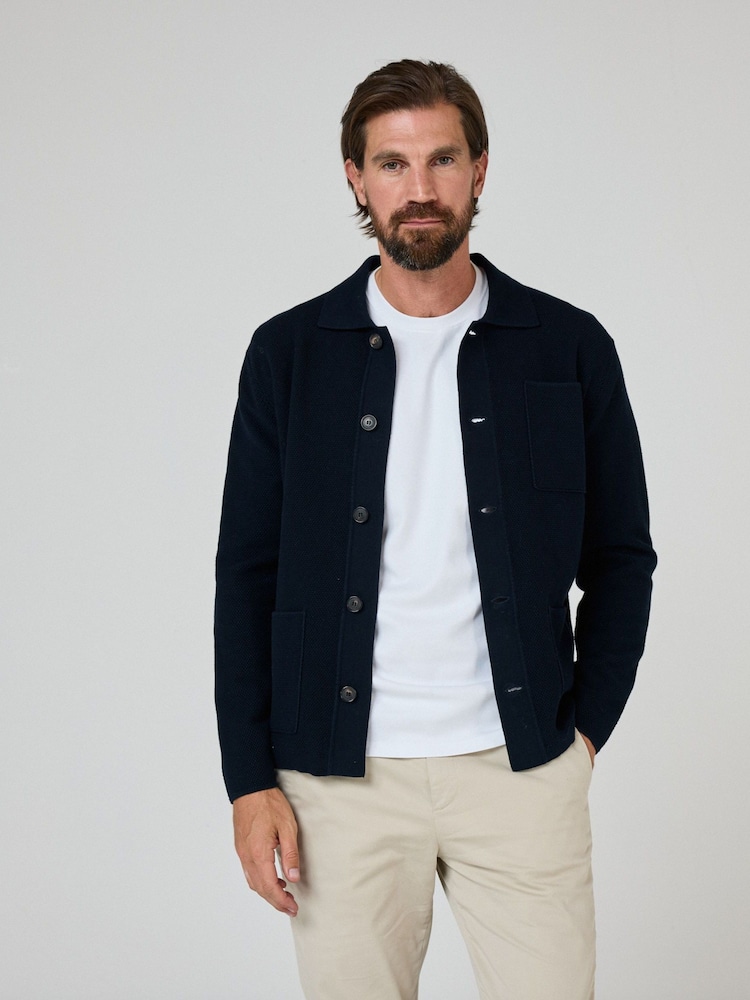Oliver Sweeney Blue Combed 100% Cotton Overshirt - Image 1 of 5