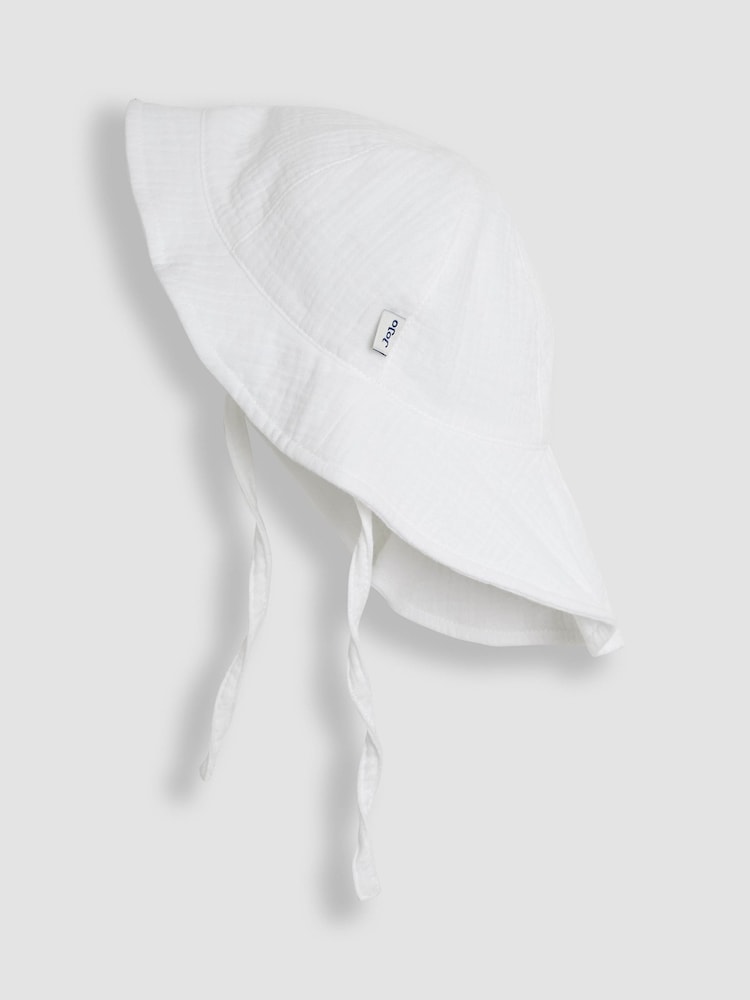 JoJo Maman Bébé White Floppy High Low Sun Hat - Image 1 of 3