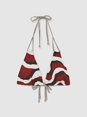 Reiss Brown/Burgundy Rue Chequered-Strap Triangle Bikini Top - Image 2 of 5