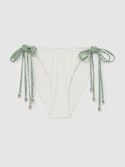 Reiss White/Green Rue Chequered-Tie Bikini Bottoms - Image 2 of 5