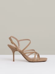 Reiss Neutral Elise Leather Strappy Stiletto Sandals - Image 1 of 5
