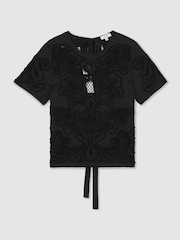 Reiss Black Iyla Floral Cut-Out Embroidery Top - Image 2 of 6