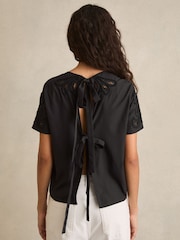 Reiss Black Iyla Floral Cut-Out Embroidery Top - Image 5 of 6