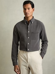 Sprana črna - Reiss Kittle denim Piqué z gumbi po celotni dolžini srajce - Slika 1 iz 6