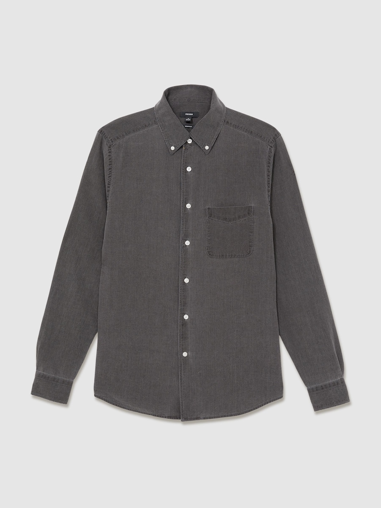 Sprana črna - Reiss Kittle denim Piqué z gumbi po celotni dolžini srajce - Slika 2 iz 6
