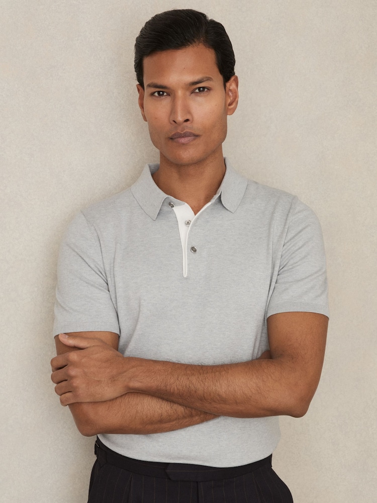 Washed Sage Green - Reiss Finch Contrast Placket Polo Shirt With Cotton - Image 1 of 5