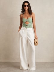 Reiss Green/White Nelly Chequered Print Cut Out Swimsuit - Image 3 of 5