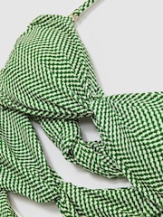 Reiss Green/White Nelly Chequered Print Cut Out Swimsuit - Image 5 of 5