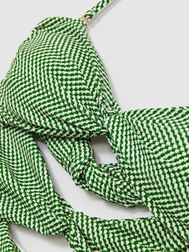 Reiss Green/White Nelly Chequered Print Cut Out Swimsuit - Image 5 of 5