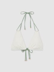 Reiss White/Green Rue Chequered-Strap Triangle Bikini Top - Image 2 of 5