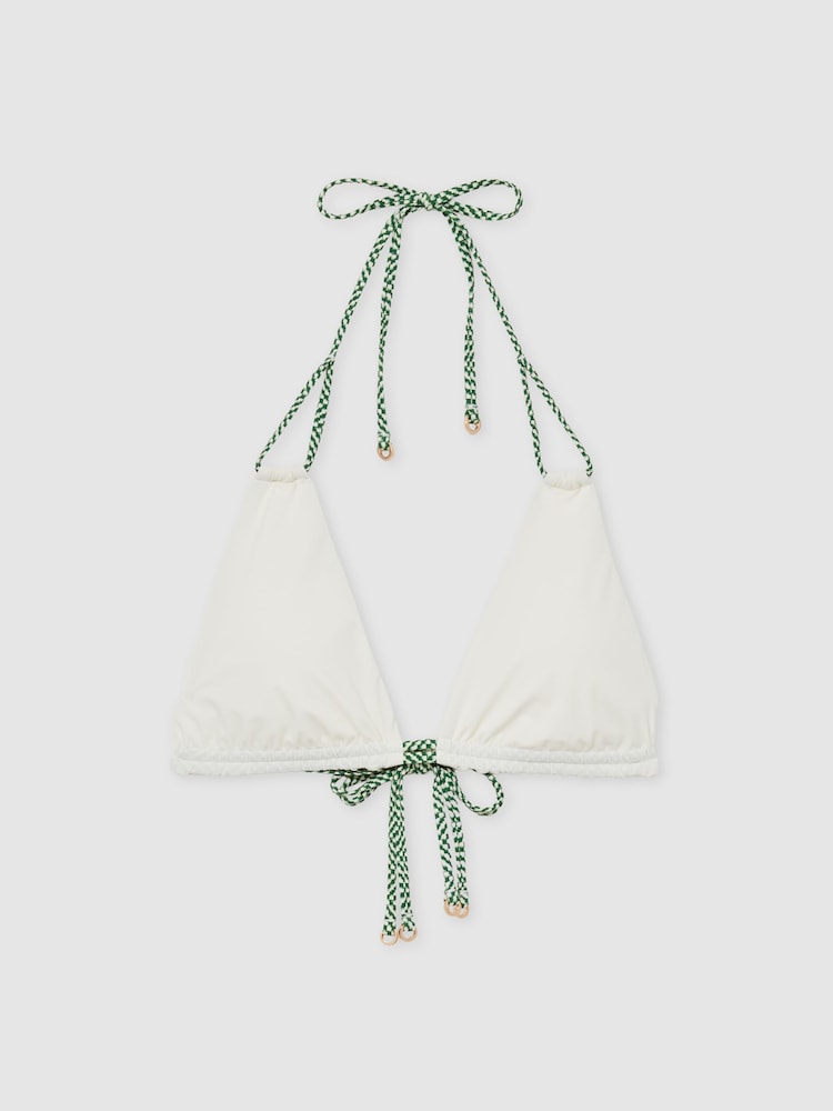 Reiss White/Green Rue Chequered-Strap Triangle Bikini Top - Image 2 of 5