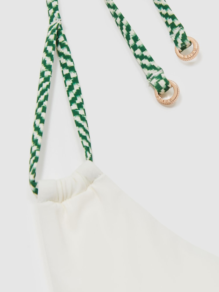 Reiss White/Green Rue Chequered-Strap Triangle Bikini Top - Image 5 of 5