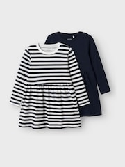 Name It Blue Striped And Plain Jersey Dresses 2 Pack - Image 1 of 1