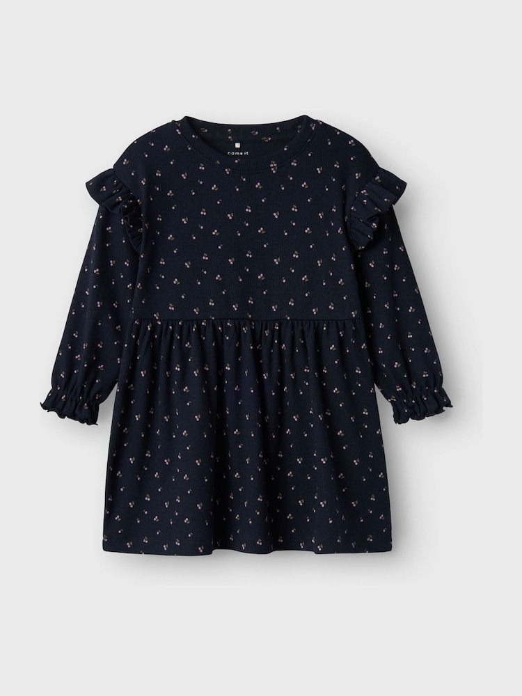 Name It Blue Cherry Print Long Sleeve Dress - Image 1 of 2