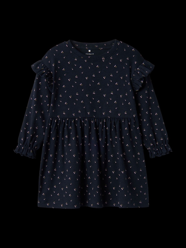 Name It Blue Cherry Print Long Sleeve Dress - Image 2 of 2