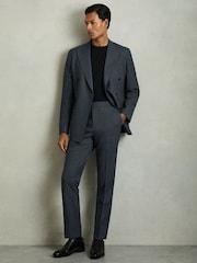 Reiss Airforce Blue Malibu Slim-Fit Sharkskin Suit Trousers Wool-Blend - Image 1 of 10