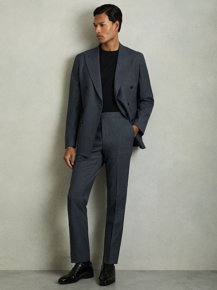 Reiss Airforce Blue Malibu Slim-Fit Sharkskin Suit Trousers Wool-Blend - Image 1 of 10