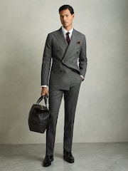 Reiss Charcoal Grey Malibu Slim-Fit Sharkskin Suit Trousers Wool-Blend - Image 1 of 9