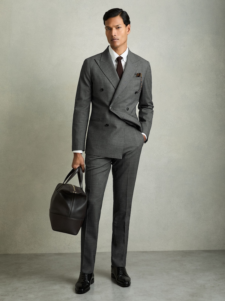 Reiss Charcoal Grey Malibu Slim-Fit Sharkskin Suit Trousers Wool-Blend - Image 1 of 9