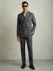 Reiss Charcoal Grey Malibu Slim-Fit Sharkskin Suit Trousers Wool-Blend - Image 7 of 9
