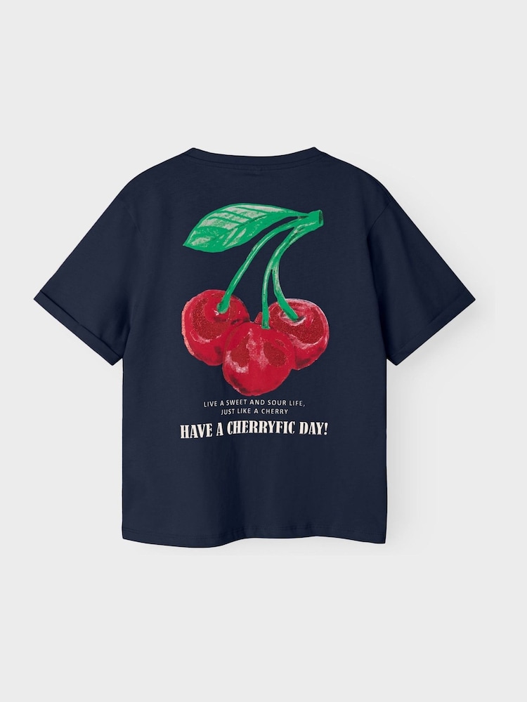 Name It Blue Cherry Graphic Back Print T-Shirt - Image 1 of 2