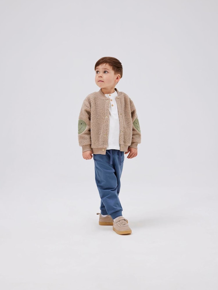 Name It Brown Teddy Borg Bomber Jacket With Smiley Face - Image 2 of 5