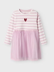 Name It Pink Striped Jersey Tulle Dress - Image 1 of 2