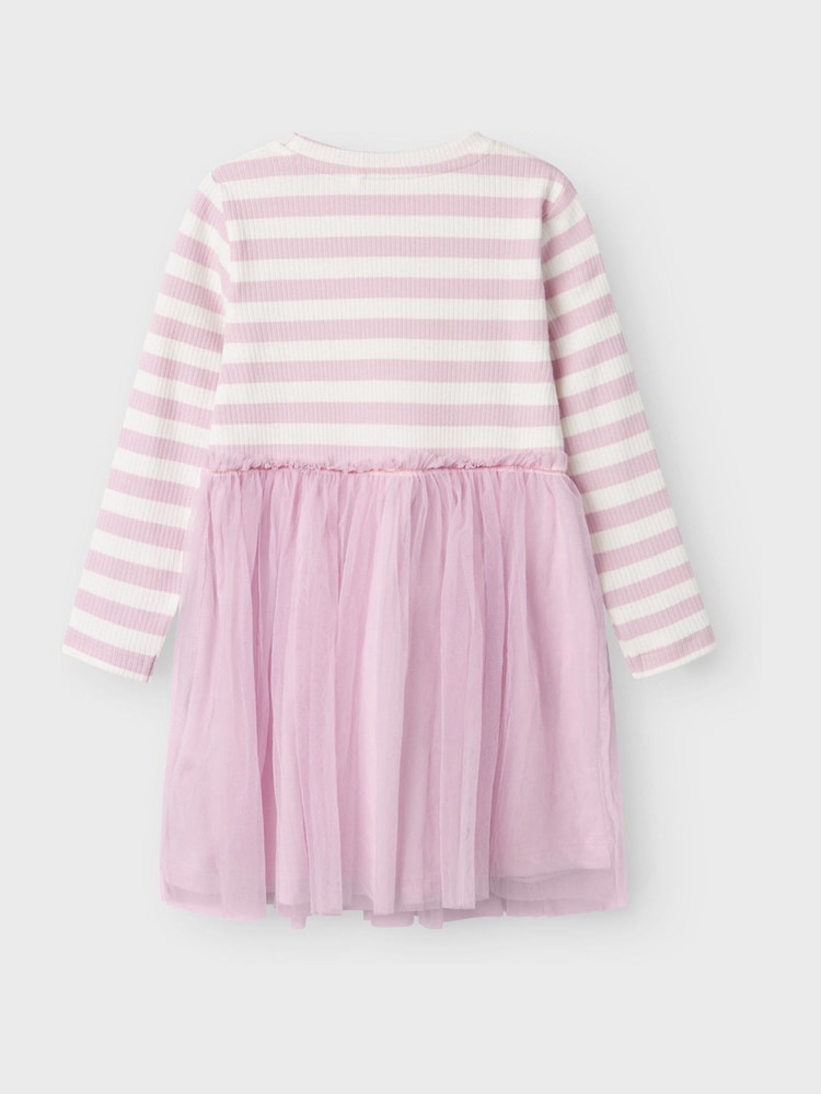 Name It Pink Striped Jersey Tulle Dress - Image 2 of 2