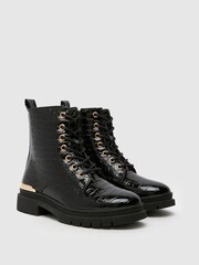 Schuh Cindy Patent Croc Effect Black Boots - Image 2 of 4