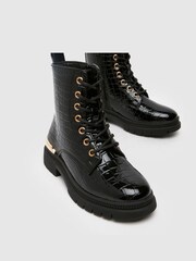 Schuh Cindy Patent Croc Effect Black Boots - Image 3 of 4
