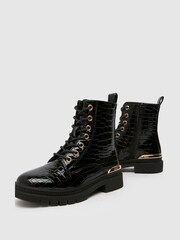 Schuh Cindy Patent Croc Effect Black Boots - Image 4 of 4