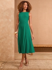 Love & Roses Green Tailored Tab Detail Linen Midi Dress - Image 4 of 4