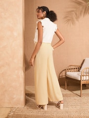 Love & Roses Buttermilk Side Stripe Trousers With Linen Wide Leg - Image 4 of 4