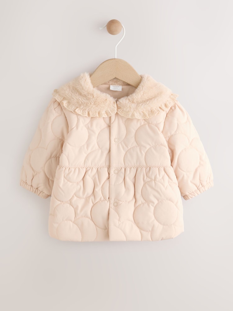 Neutral Oversized Collar Quilted Baby Pramsuit (0mths-2yrs) - Image 1 of 5