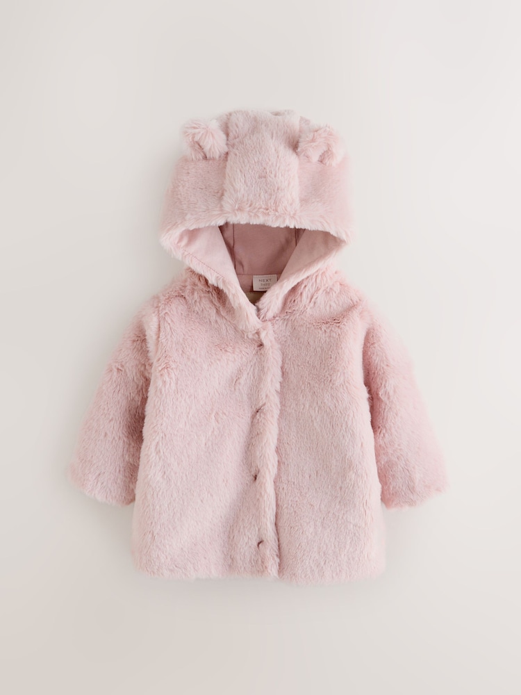 Pink Faux Fur Hooded Baby Jacket (0mths-2yrs) - Image 2 of 11 Pink Faux Fur Hooded Baby Jacket (0mths-2yrs) - Image 2 of 11