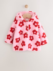 Pink Floral All Over Print Borg Hooded Baby Jacket (0mths-2yrs) - Image 1 of 7