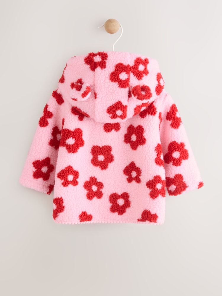 Pink Floral All Over Print Borg Hooded Baby Jacket (0mths-2yrs) - Image 2 of 7