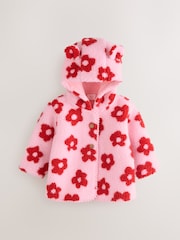 Pink Floral All Over Print Borg Hooded Baby Jacket (0mths-2yrs) - Image 3 of 7