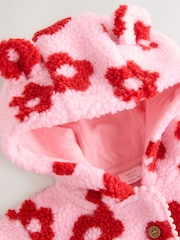Pink Floral All Over Print Borg Hooded Baby Jacket (0mths-2yrs) - Image 5 of 7