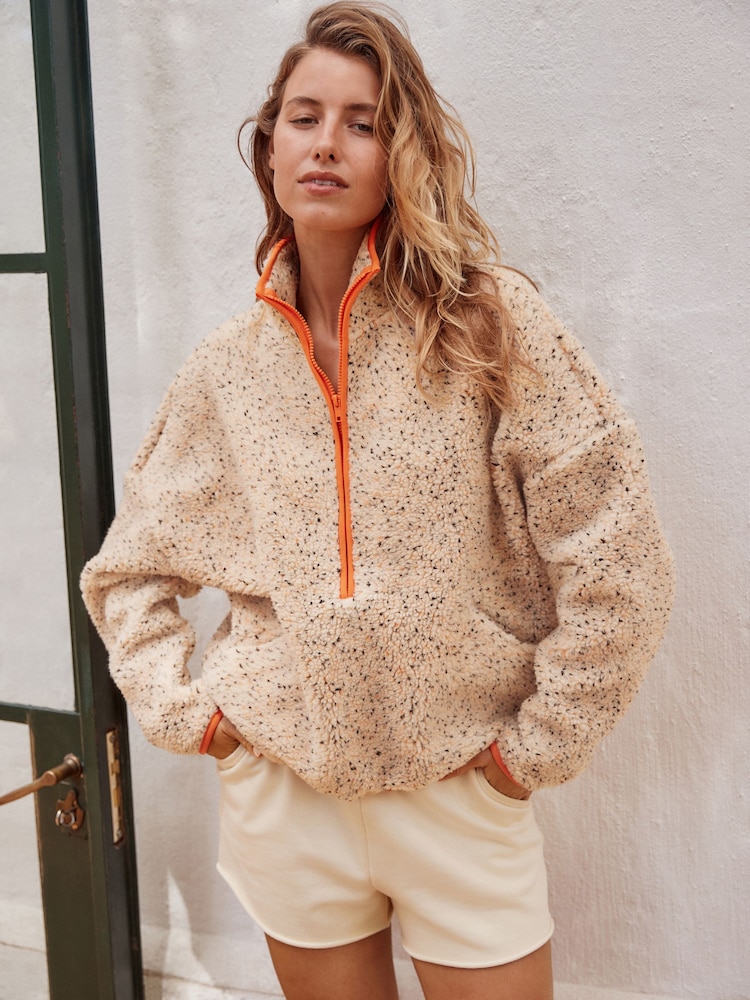 Orange Teddy Borg Quarterzip Fleece Sweatshirt - Image 1 of 8 Orange Teddy Borg Quarterzip Fleece Sweatshirt - Image 1 of 8