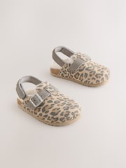 Tan Animal Leather Faux Fur Lined Clog Shoes - Image 1 of 5