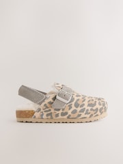 Tan Animal Leather Faux Fur Lined Clog Shoes - Image 2 of 5
