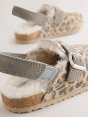 Tan Animal Leather Faux Fur Lined Clog Shoes - Image 3 of 5