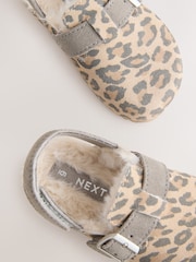 Tan Animal Leather Faux Fur Lined Clog Shoes - Image 4 of 5