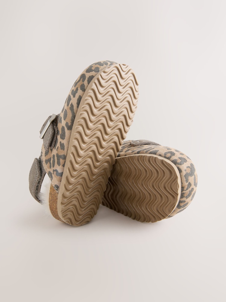 Tan Animal Leather Faux Fur Lined Clog Shoes - Image 5 of 5